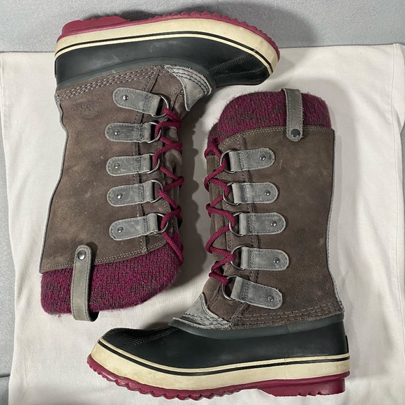 Sorel Joan of Arctic Knit Waterproof Tall Winter Snow Boots Gray Womens Size 6.5 - Picture 6 of 10